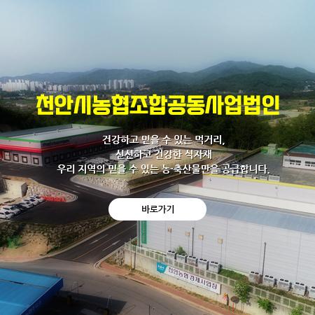 천안시농협조합공동사업법인 건강하고 믿을 수 있는 먹거리, 신선한 건강한 식자재, 우리 지역의 믿을 수 있는 농축산물만을 공급합니다.